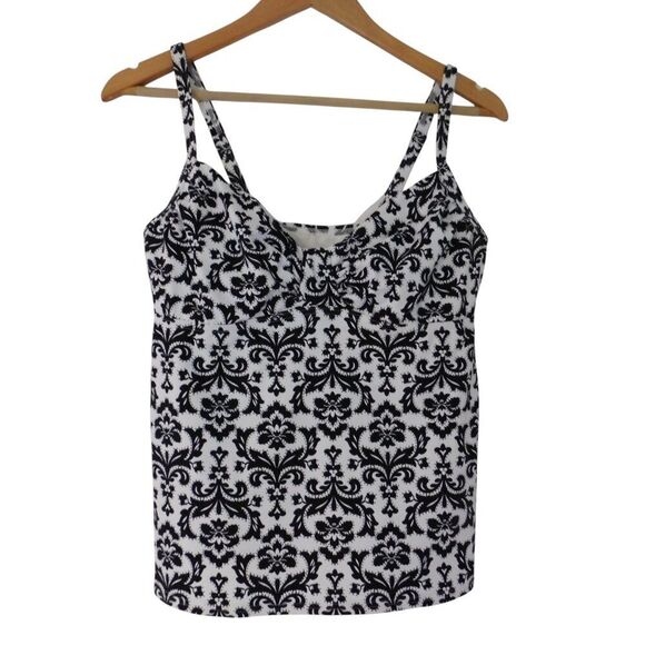 Lands' End Black White Floral Underwire Padded Built In Bra Tankini 10 - Picture 5 of 5
